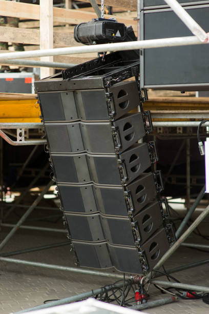 istock Hanging speakers on a mobile stage, close-up 1388884732