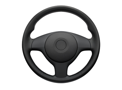 3-spoke sport leather steering wheel, isolated on white background.