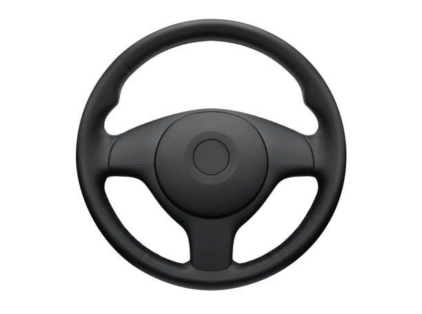 Sport Leather Steering Wheel - Isolated on White Background 3-spoke sport leather steering wheel, isolated on white background. steering wheel stock pictures, royalty-free photos & images