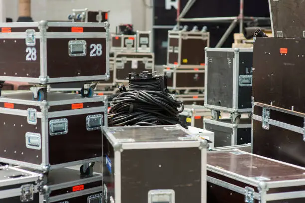 boxes for stage equipment during the assembly of the mobile stage