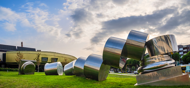 'Exegi Monumentum Aere Perennius' is the title of this sculpture in stainless steel created by Anne e Patrick Poirier in 1988 and located on the lawn next to the contemporary art centre 'Centro per l'arte contemporanea Luigi Pecci' in Prato (2 shots stitched)