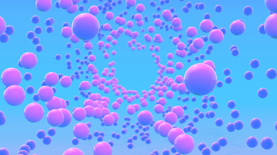 3d bubbles abstract background. Purple pink minimal spheres on a colored blue background. Cosmetics, holiday, concept. High quality 3d illustration