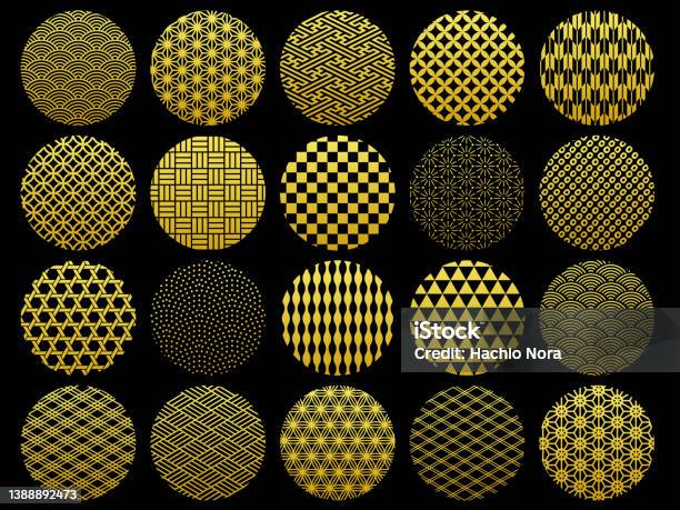 Japanese Circular Pattern Circular Decoration Set With Various Japanese Patterns Stock ...