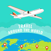 istock Flying Plane. The path Plane. Flying around the world. Flat vector illustration. 1388892608