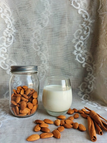 The picture is suitable for businesses that want to show authentic, homemade feel to their plant-based DIY foods. 

As the number of vegan and plant-based eaters continues to grow, many are looking for milk alternatives. Almond milk is a great option for those looking for a zero waste, dairy free, and plant-based milk. Here are some of the benefits of almond milk 

1) Almond milk is dairy free and therefore good for those with dairy allergies or sensitivities 
2) It is also gluten free 
3) Almond milk is lower in calories than regular cow’s milk, with only 30 calories per cup 
4) It has no cholesterol and is low in saturated fats 
5) Almond milk contains high levels of vitamins E and D, as well as magnesium