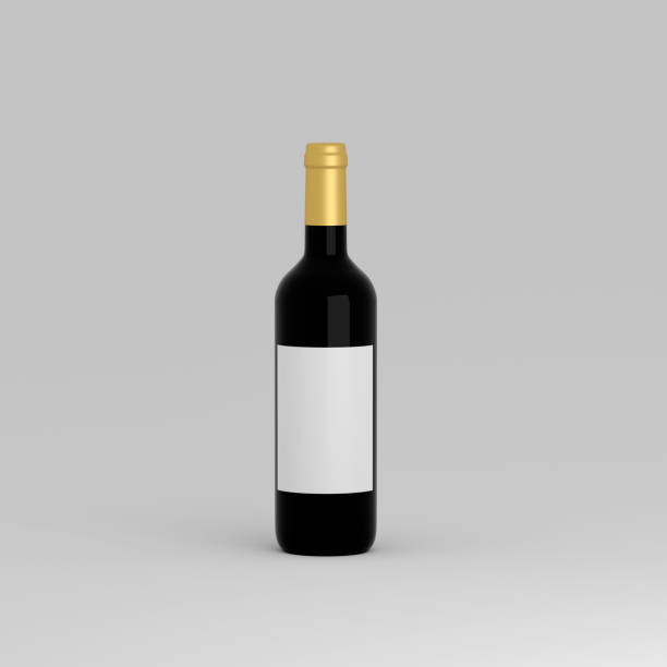 istock Red wine bottle mockup with white label on white background. 3D illustration 1388899250