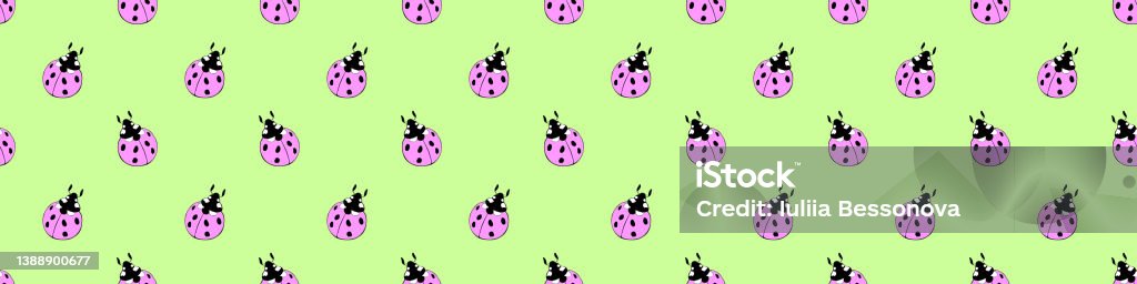 Pink Ladybug Pattern Vector Seamless Pattern Of Cute Pink Ladybugs In Flat Style Background ...