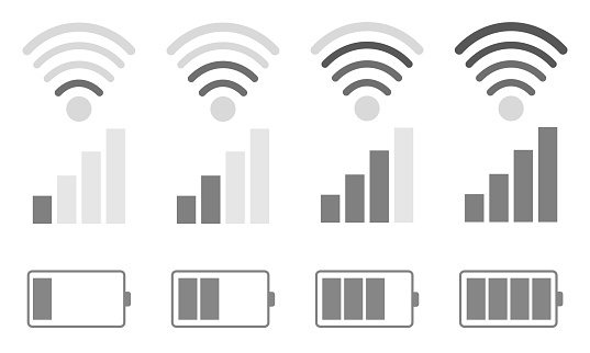 coverage level and battery and Wi-Fi. Phone bar status icons. vector illustration