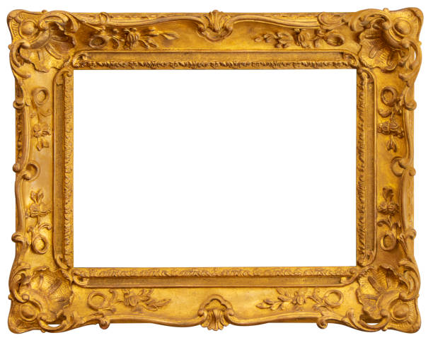 istock Old rectangular vintage wooden old golden frame, isolated on white background, with cliping path 1388905733