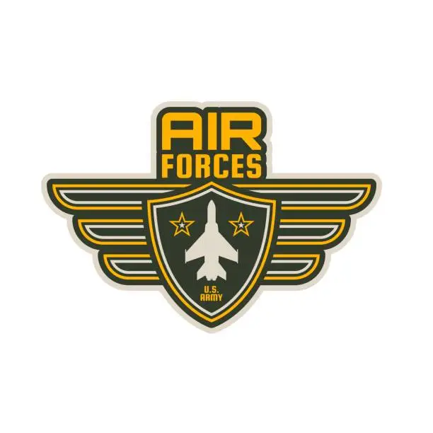 Vector illustration of Air forces patch icon, wings, plane, stars, shield