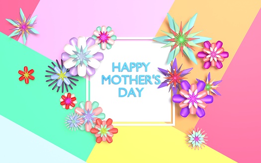 Mother's Day greeting card on colorful paper abstract background with floral design. Easy to crop for all your social media and print sizes.