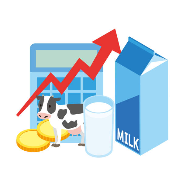 obraz wzrostu cen mleka - surowe mleko stock illustrations