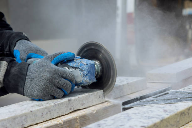 istock Construction site industrial tool an cutting off a granite slab in production 1388912031