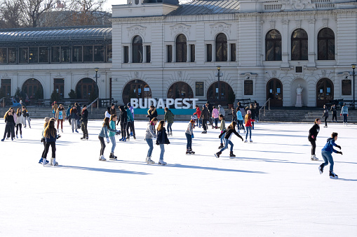 City ice rink Mujegpalya at the Varosliget park in Budapest, Hungary