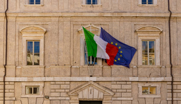 istock Italian and European Union Flags 1388913313