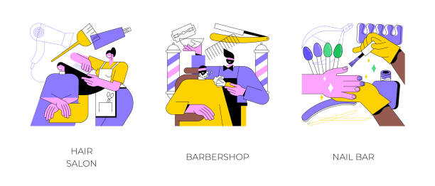 usługi kosmetyczne abstrakcyjne ilustracje wektorowe koncepcji. - manicure make up brush razor beauty stock illustrations