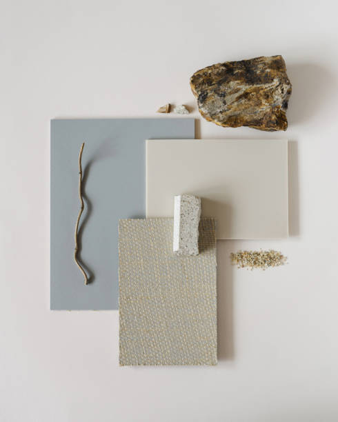 istock Textures mood board. Material samples interior design. Moodboard for architects styling and selection. Top view moodboard 1388915360