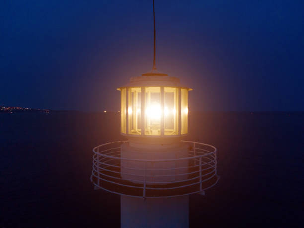 Lighthouse on the Black Sea at night. Bulgaria, Varna.