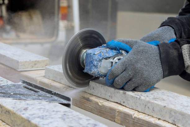 Cutting off a granite slab in production
