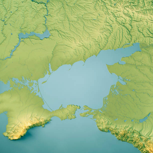 Sea Of Azov 3D Render Topographic Map Color 3D Render of a Topographic Map of the Sea of Azov. 
All source data is in the public domain.
Color texture: Made with Natural Earth. 
http://www.naturalearthdata.com/downloads/10m-raster-data/10m-cross-blend-hypso/
Relief texture and Rivers: NASADEM data courtesy of NASA JPL (2020). 
https://doi.org/10.5067/MEaSUREs/NASADEM/NASADEM_HGT.001 
Water texture: SRTM Water Body SWDB:
https://dds.cr.usgs.gov/srtm/version2_1/SWBD/
Boundaries Level 0: Humanitarian Information Unit HIU, U.S. Department of State (database: LSIB)
http://geonode.state.gov/layers/geonode%3ALSIB7a_Gen melitopol stock pictures, royalty-free photos & images