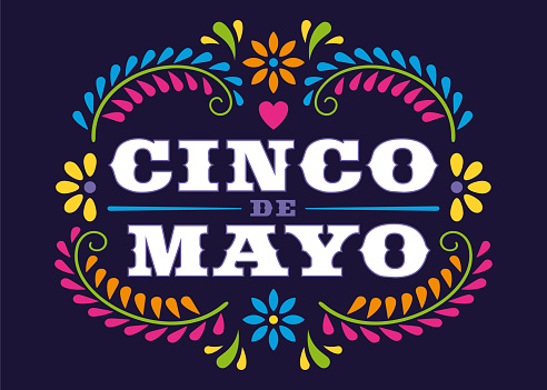 Cinco de Mayo - May 5, federal holiday in Mexico. Fiesta banner, greeting card and poster design with floral and decorative elements. Stock illustration