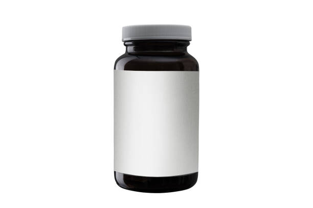 istock Amber brown transparent bottle for packing pills. 1388922526