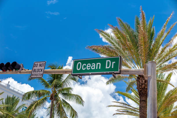 istock Ocean Drive sign with palm trees in Miami Beach, Florida 1388922939