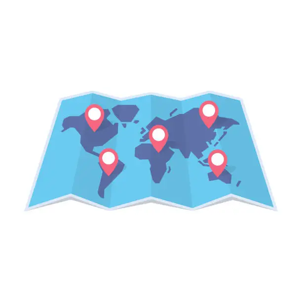Vector illustration of Tourist world map with navigation on it. Vector illustration.