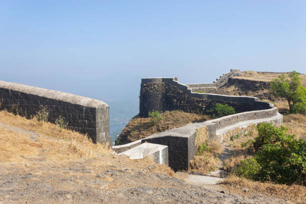 entrance and fort view tower, korigad fort, pune, maharashtra, india - maratha imagens e fotografias de stock