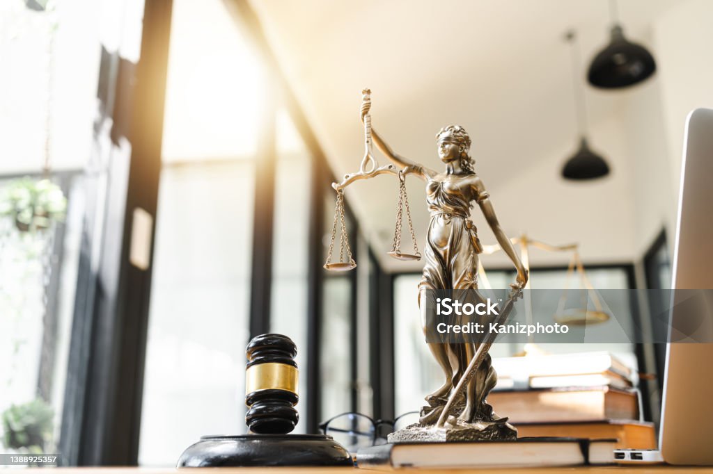 The Statue of Justice - lady justice or Iustitia, Justitia the Roman goddess of Justice. Law Stock Photo
