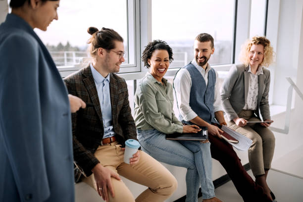 istock Business colleagues discussing work on a break 1388926398