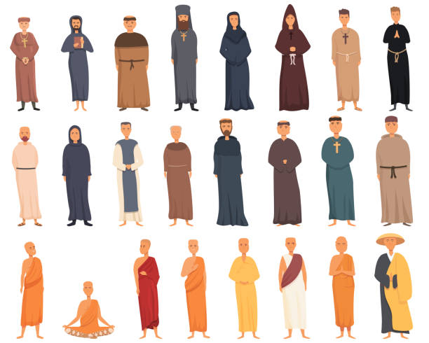 иконы монахов задают мультяшный вектор. католический монах - monk stock illustrations