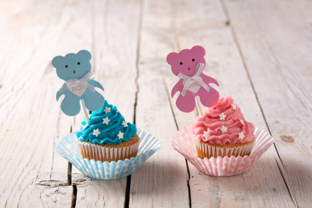 istock Blue and pink cupcakes for baby shower 1388928869