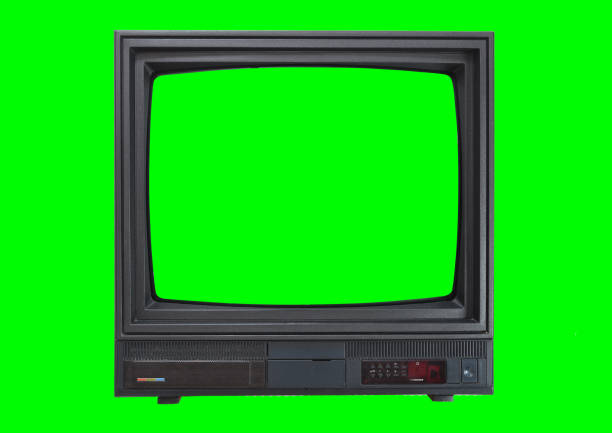 el viejo televisor en el aislado. antiguo televisor de pantalla verde para agregar nuevas imágenes a la pantalla. - image created 1990s fotografías e imágenes de stock