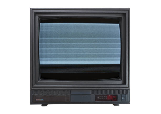 istock Old black tv with clutter on the screen on a white background. 1388929081