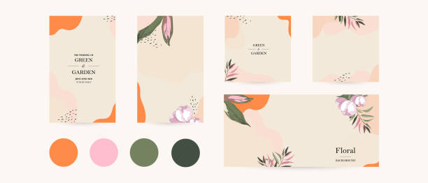 spring pastel pink green floral background. suitable for Instagram social media post and Facebook cover. abstract layout template for woman beauty, jewelry and make up. hand drawn vector flower, leaf vector art illustration
