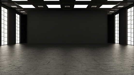 Black Abstract Empty Room with Lights. 3D Render