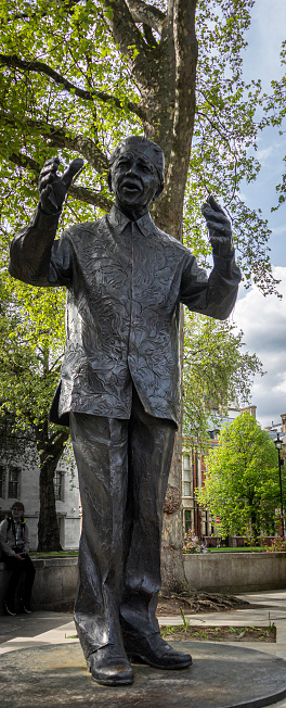 Nelson Mandela memorial by sculptor Glyn Williams on Parliament square in London, UK