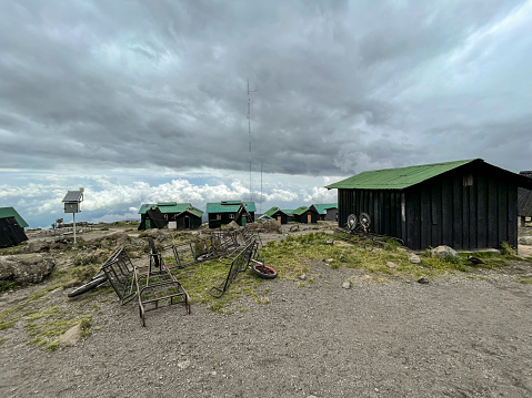 A thunderstorm is approaching at Horombo Huts (3.720 mt., 12.205 ft.) in the late afternoon. These huts are a very important base for support and acclimatization on the way up to the summit of Mount Kilimanjaro (5.895 mt., 19.341 ft.) on the Marangu route.
