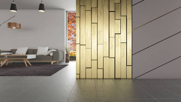 istock Empty Geometric Wall Design with Modern Living Room 1388933419