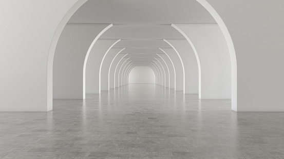 Abstract White Arch Corridor. 3d Render