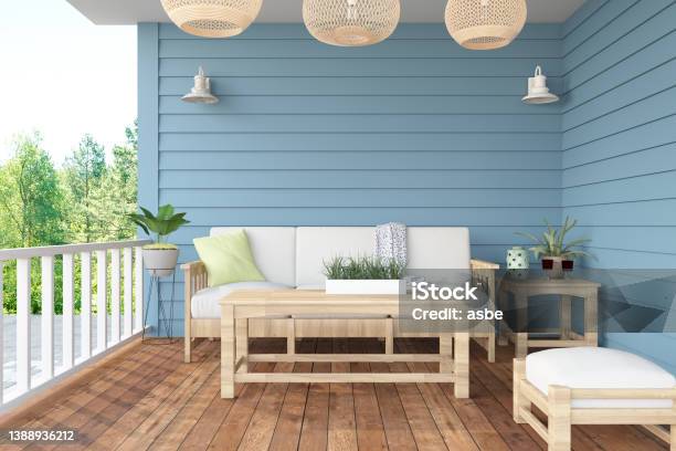 Cozy Terrace With Bamboo Furniture Stock Photo - Download Image Now - Porch, Patio, Furniture