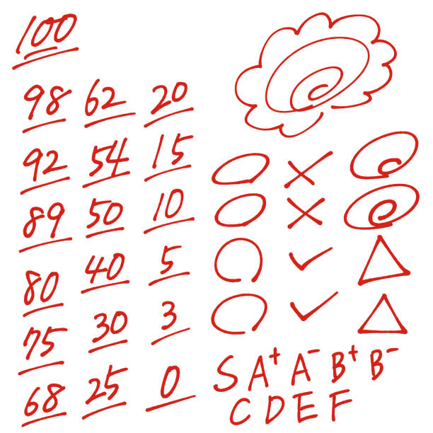 ilustrações de stock, clip art, desenhos animados e ícones de material set that can be used for scoring written with a red pen - report card illustrations