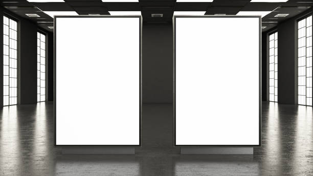 istock Two Black Vertical Billboard Signs in an Empty Room 1388937255