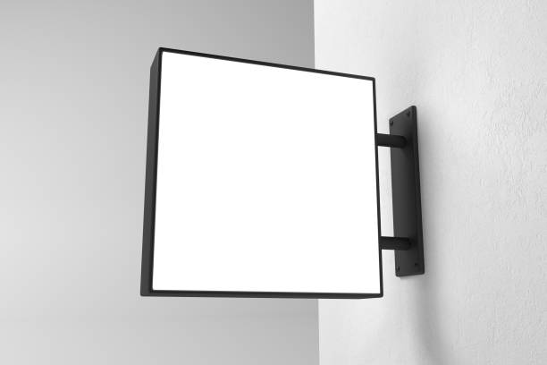 istock 3D rendering of a hanging wall sign, square billboard, signboard on a gray background 1388937630