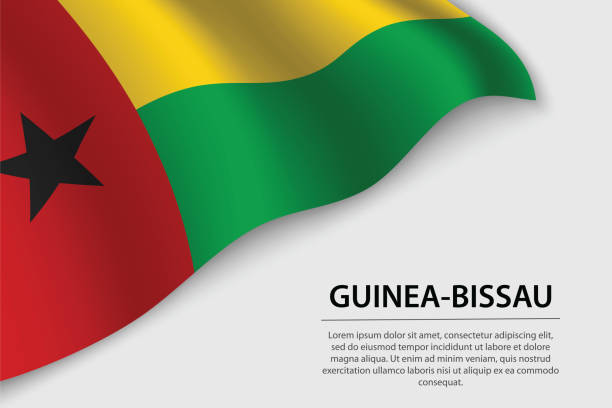 흰색 배경에 기니 비사우의 웨이브 플래그. 배너 또는 리본 벡터 템플릿 - guinea bissau flag stock illustrations