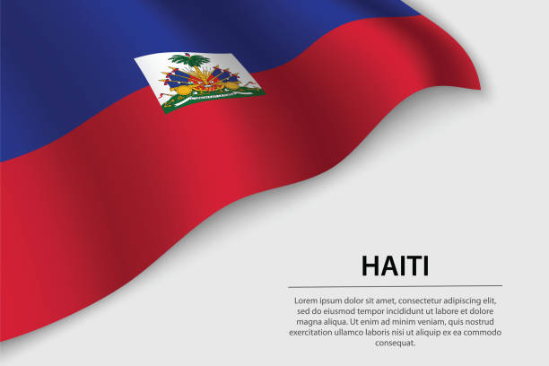 흰색 배경에 아이티의 웨이브 플래그. 배너 또는 리본 벡터 템플릿 - haiti stock illustrations