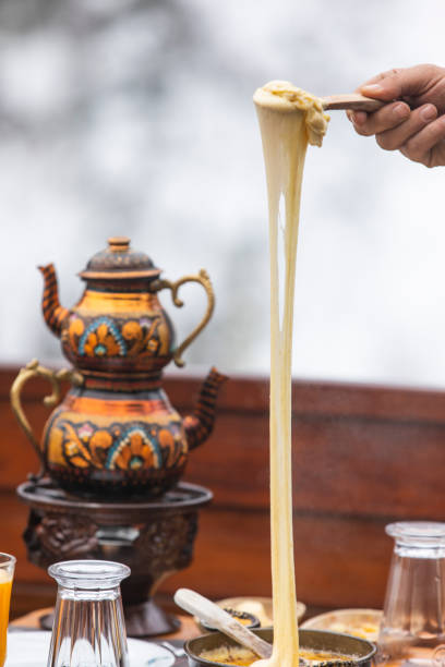 Breakfast Joy Tea and Muhlama, Ayder Plateau Winter Season, Camlihemsin Rize Turkey