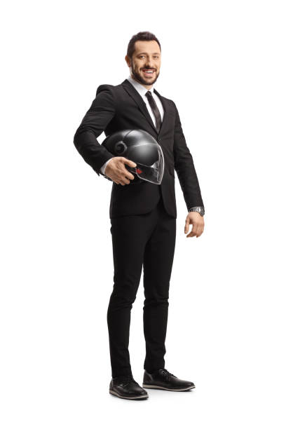 retrato completo de um homem de negócios segurando um capacete - helmet motorized sport biker crash helmet - fotografias e filmes do acervo