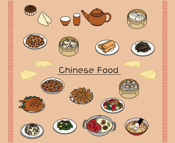 Varioud chinese foods set Varioud chinese foods set chinese takeout stock illustrations